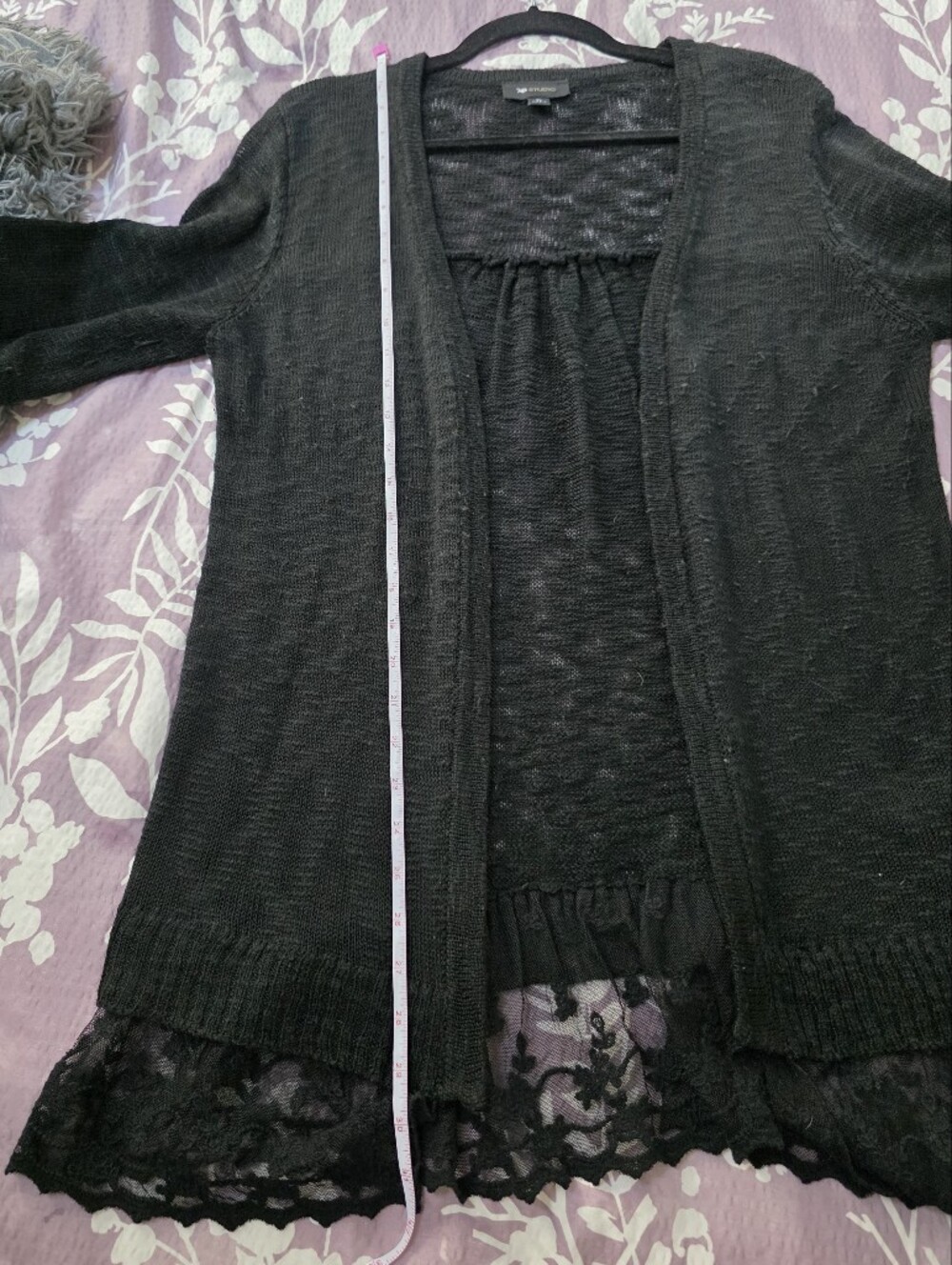 AB Studio Black Open-Front Cardigan with Lace Hem Women's Size Extra Large XL - Picture 11 of 13